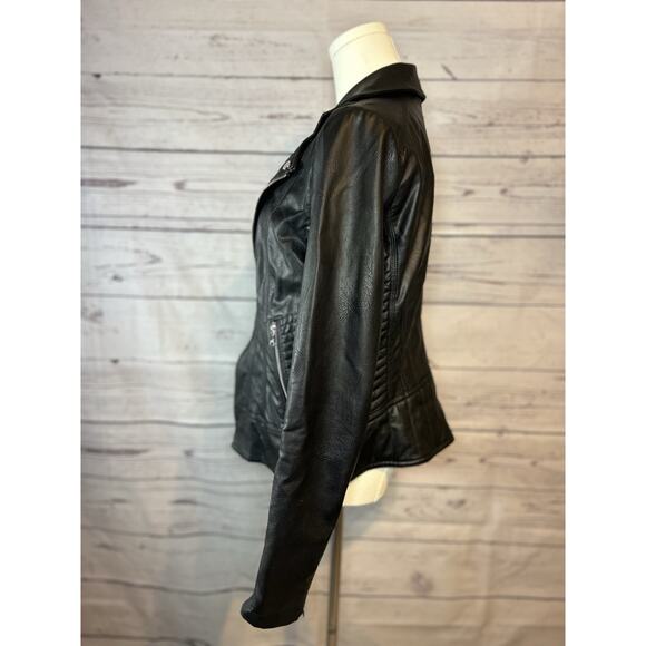 Black Faux Leather Moto Jacket Guess Size Medium - Picture 3 of 10